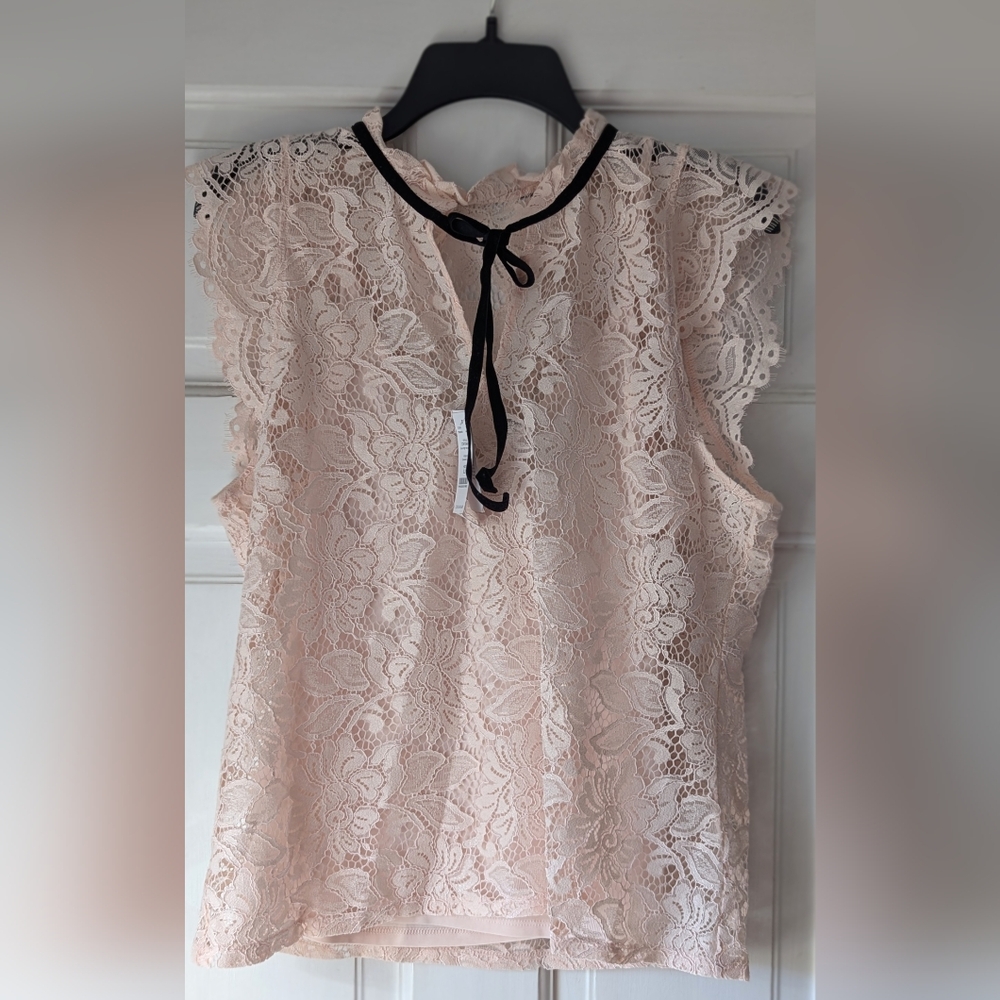 NWT White House Black Market Light Pink Lace Top & Camisole Size Large Petite